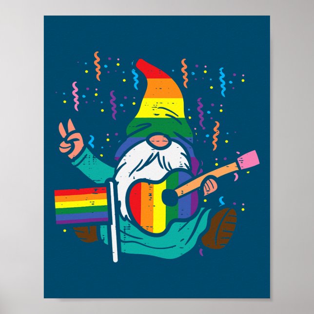 Rainbow Flag Gnome Guitar LGBT Pride Month Gay Poster (Vorne)