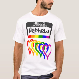 Rainbow Flag Hearts Bride Nephew Name Abzeichen T-Shirt
