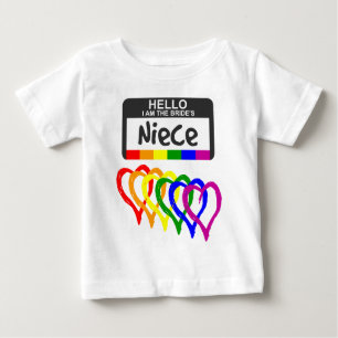 Rainbow Flag Hearts Bride Niece Name Abzeichen Baby T-shirt