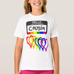Rainbow Flag Hearts Bridge Cousin Name Abzeichen T-Shirt