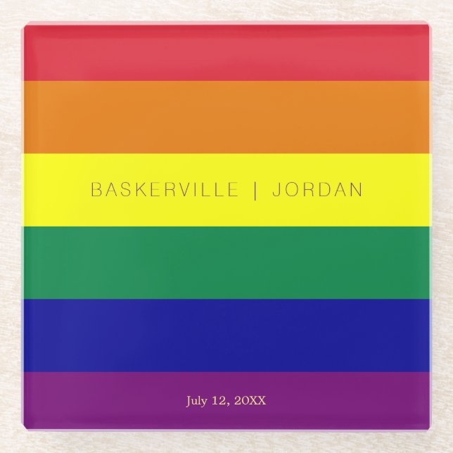 Rainbow-Flag-Hochzeit Glasuntersetzer (Vorderseite)