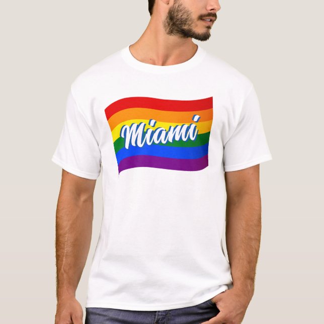 Rainbow Flag Miami Gay Pride LGBT LGBTQ T-Shirt (Vorderseite)