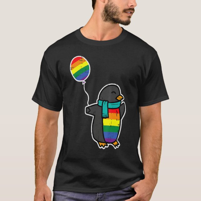 Rainbow Flag Penguin Cute Gay Pride Ally LGBTQ Mon T-Shirt (Vorderseite)