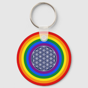 RAINBOW FLAG SCHALTFLÄCHE + BLUME DES LEBENS SCHLÜSSELANHÄNGER