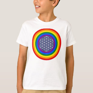 RAINBOW FLAG SCHALTFLÄCHE + BLUME DES LEBENS T-Shirt