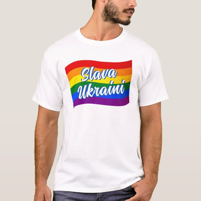 Rainbow Flag Slava Ukraini Gay Pride LGBT LGBTQ T-Shirt (Vorderseite)