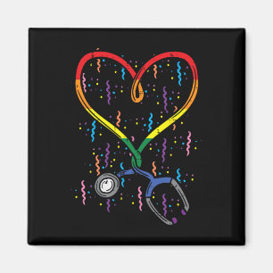 Rainbow Flag Stethoscope Heart Nurse Rn Scrub Gay Magnet