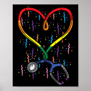 Rainbow Flag Stethoscope Heart Nurse Rn Scrub Gay Poster