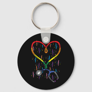 Rainbow Flag Stethoscope Heart Nurse Rn Scrub Gay Schlüsselanhänger