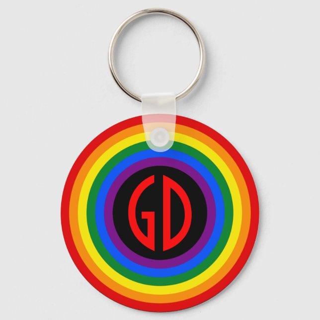 RAINBOW FLAG-TASTE + Ihr Zeichen oder Monogramm Schlüsselanhänger (Vorderseite)