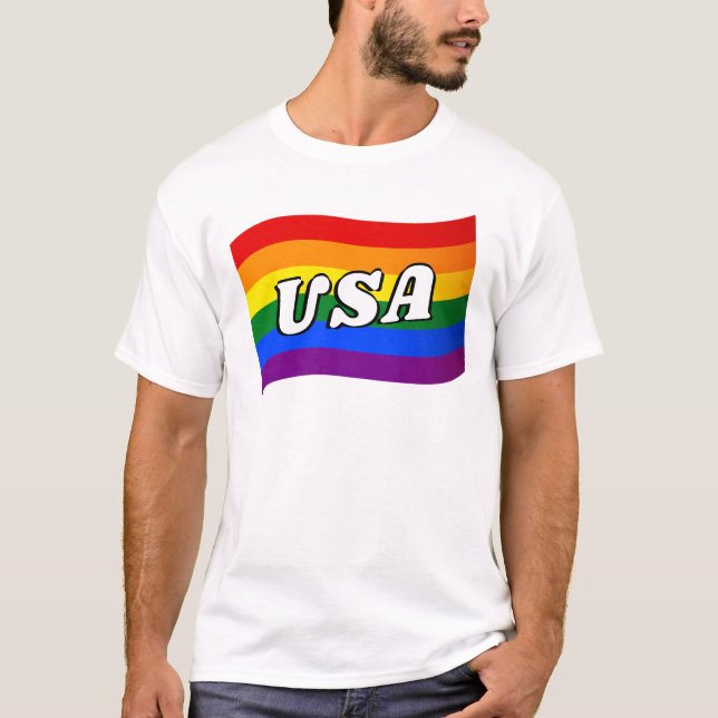 Rainbow Flag USA Gay Pride LGBT LGBTQ T-Shirt (Vorderseite)