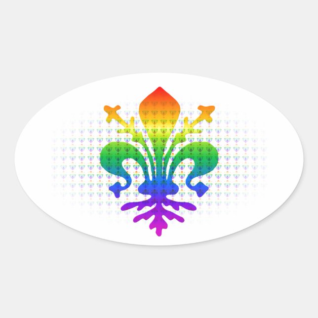 Rainbow Fleur-de-lis Ovaler Aufkleber (Vorderseite)