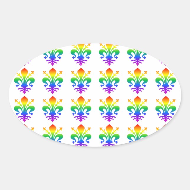 Rainbow Fleur-de-lis Ovaler Aufkleber (Vorderseite)