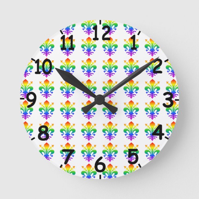 Rainbow Fleur-de-lis Runde Wanduhr (Vorderseite)