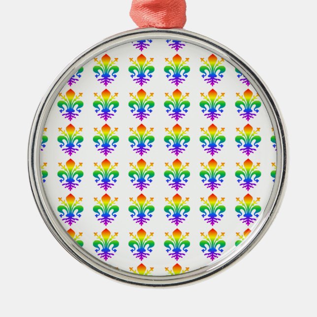 Rainbow Fleur-de-lis Silbernes Ornament (Vorne)