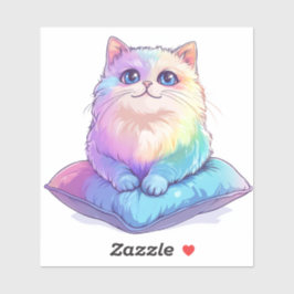 Rainbow Floofy Cat on Cushion Sticker
