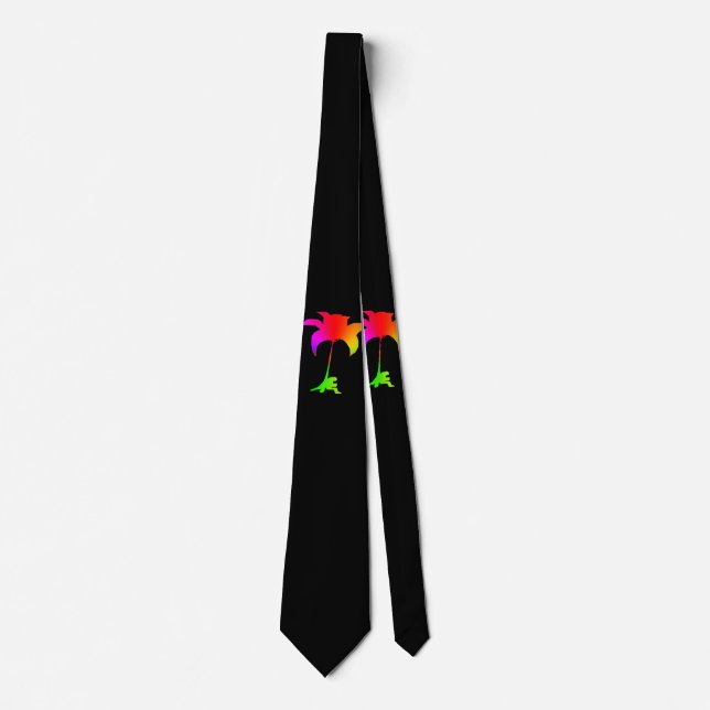 Rainbow Floral Black Tropical Neck Tie Krawatte (Vorderseite)