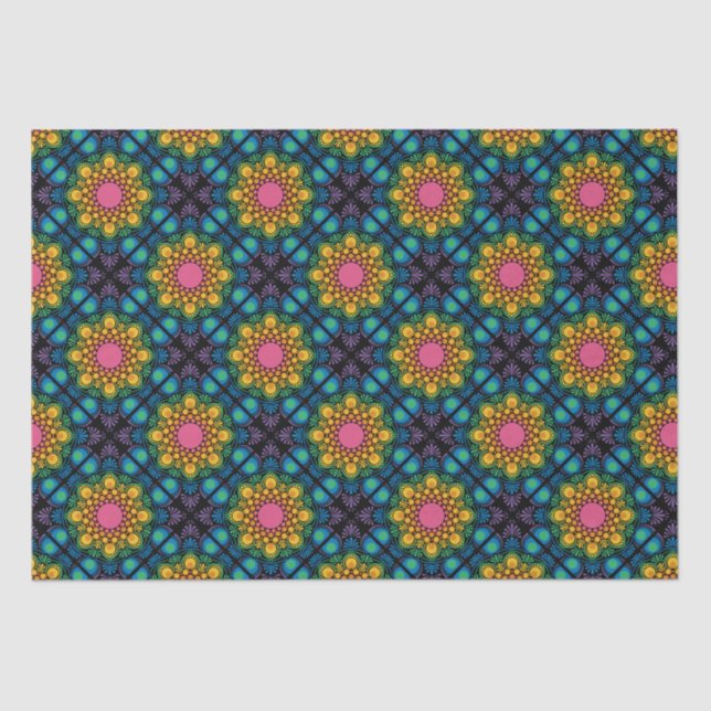 Rainbow Floral Fountain Mandala Diamond Tile Seidenpapier (Vorderseite)
