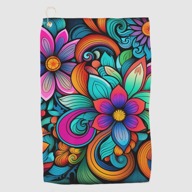 Rainbow Floral Golf Handtuch (Vorderseite)