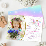 Rainbow Floral Magical Unicorn Girl Birthday Foto Einladung<br><div class="desc">Rainbow Floral Magical Unicorn Girl Birthday Foto Einladung</div>