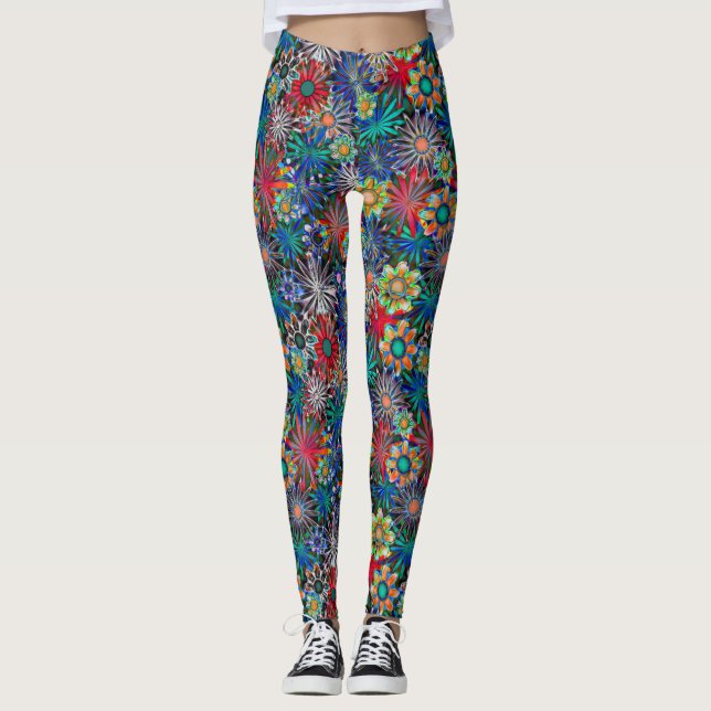Rainbow Floral Pattern Leggings (Vorderseite)