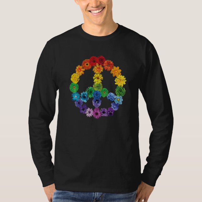 Rainbow Floral Peace Sign 60s 70s Hippie LBTQ Prid T-Shirt (Vorderseite)