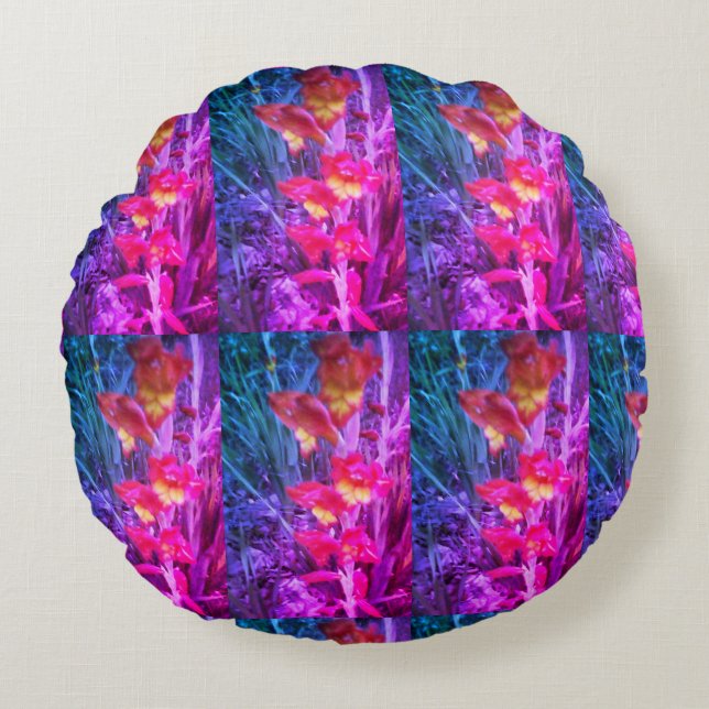 Rainbow Floral-Round-Pillow Rundes Kissen (Vorderseite)