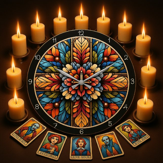 Rainbow Floral Stained Glass Cross  Große Wanduhr (Von Creator hochgeladen)