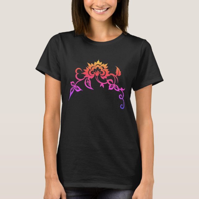 Rainbow Floral und Blätter Kunst des Stils T-Shirt (Vorderseite)