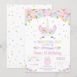 Rainbow Floral Unicorn Birthday Invitation Pastel Einladung