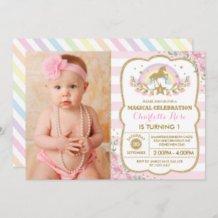 Rainbow Floral Unicorn Geburtstagsparty Einladung
