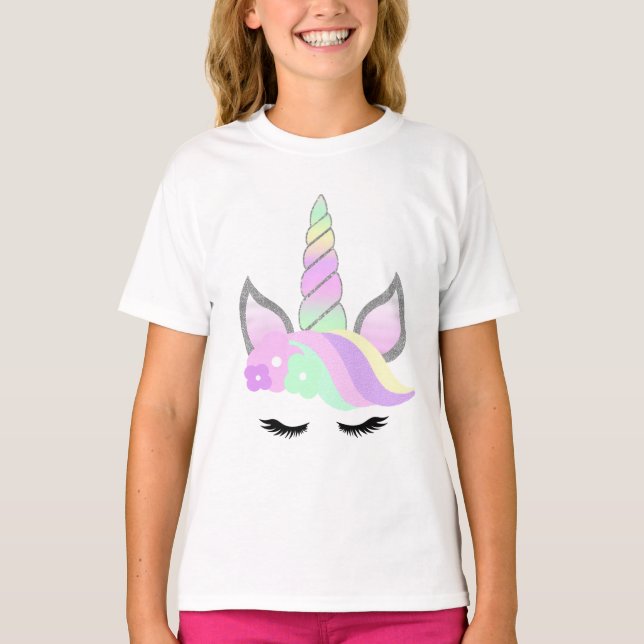 Rainbow Floral Unicoron Kinder T - Shirt (Vorderseite)