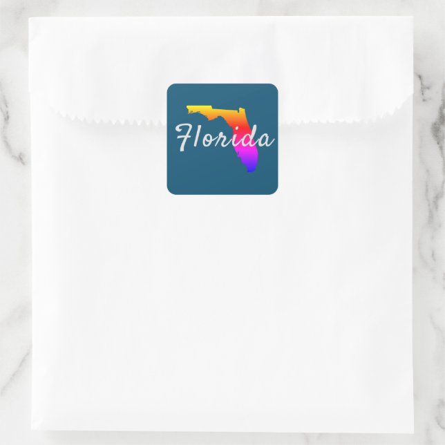 Rainbow Florida Staat Silhouette Quadratischer Aufkleber (Tasche)