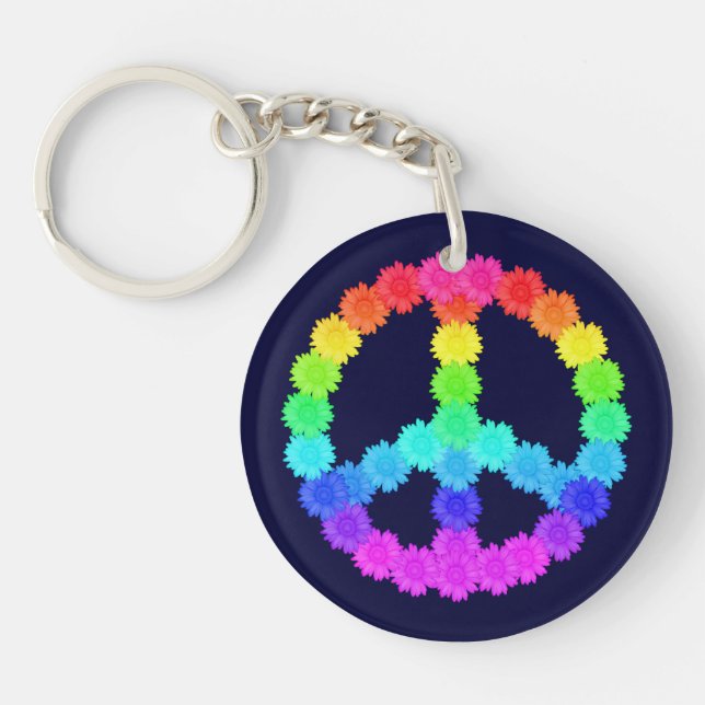 Rainbow Flower Peace Sign Keychain Schlüsselanhänger (Vorderseite)