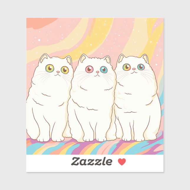 Rainbow Fluff Trio - Aufkleber für Niedliche Katze (Blatt)