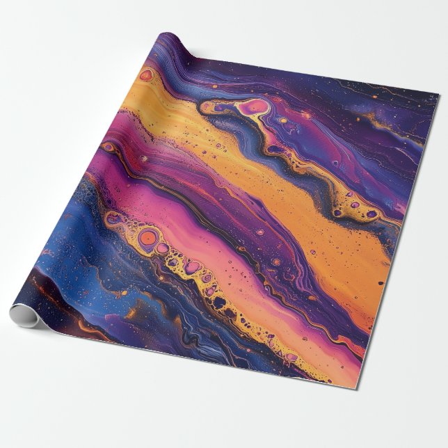 Rainbow Fluid Pour Lila & orange farbig Geschenkpapier (Ungerollt)