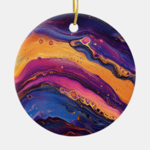 Rainbow Fluid Pour Lila & orange farbig Keramik Ornament