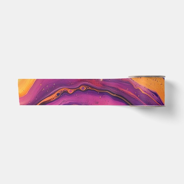 Rainbow Fluid Pour Lila & orange farbig Satinband (Vorderseite)