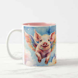 Rainbow Flying Pig Zweifarbige Tasse