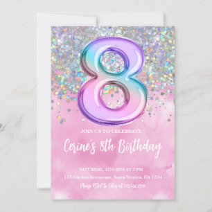 Rainbow Foil Girl 8. Geburtstag Einladung