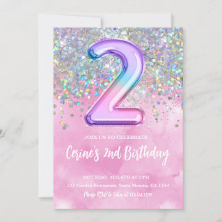 Rainbow Foil Girl Einladung