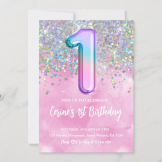 Rainbow Foil Girl Einladung
