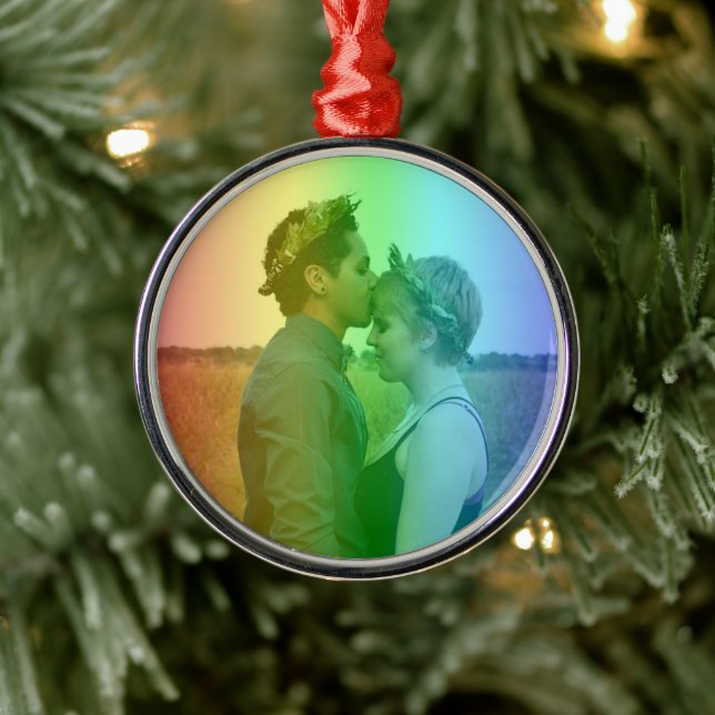 Rainbow Foto Christmas LGBTQ Ornament Aus Metall (Baum)