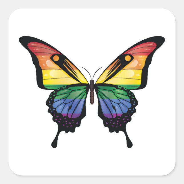 Rainbow Frack Butterfly Flag Quadratischer Aufkleber (Vorderseite)