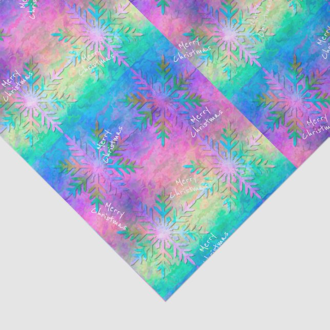 Rainbow Fractal Tie-Dye Snowflake Merry Christmas Seidenpapier (Ausschnitt)