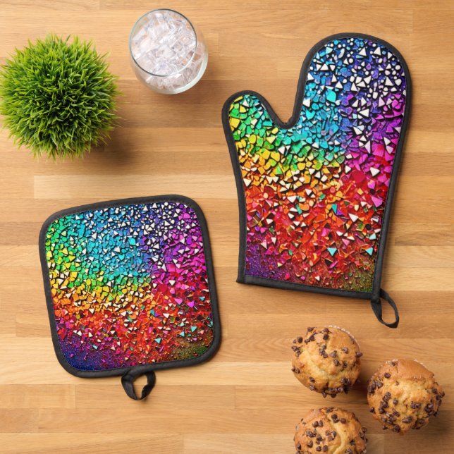 Rainbow Fragment Mosaik Ofenhandschuh & Topflappen-Set (Oben Unten)