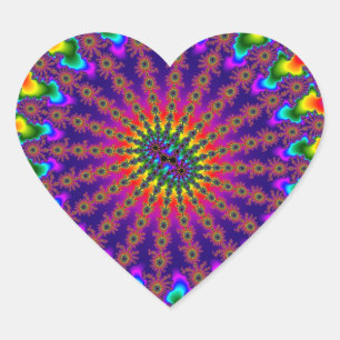 Rainbow Fraktal Burst Herz-Aufkleber