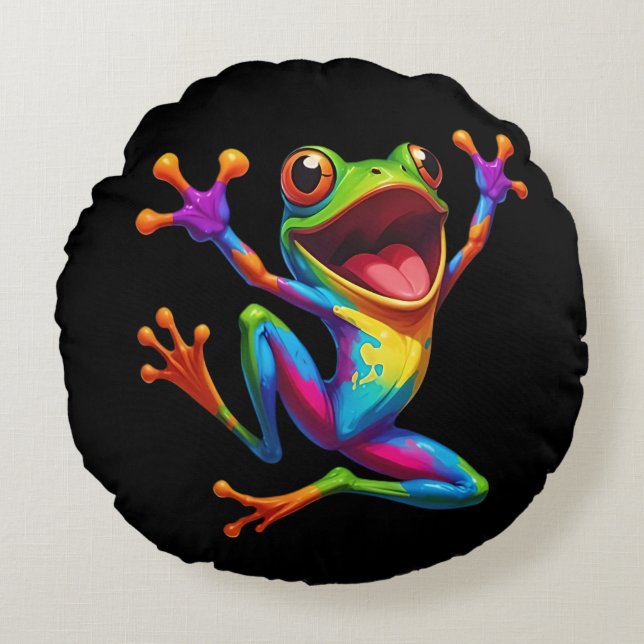 Rainbow Frog  Rundes Kissen (Vorderseite)