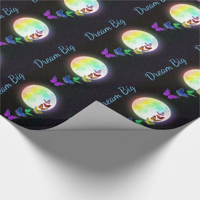 Rainbow Full Moon & Rainbow Butterfets Dream Big Geschenkpapier (Ecke)