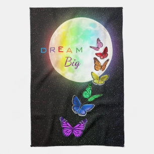 Rainbow Full Moon & Rainbow Butterfets Dream Big Geschirrtuch